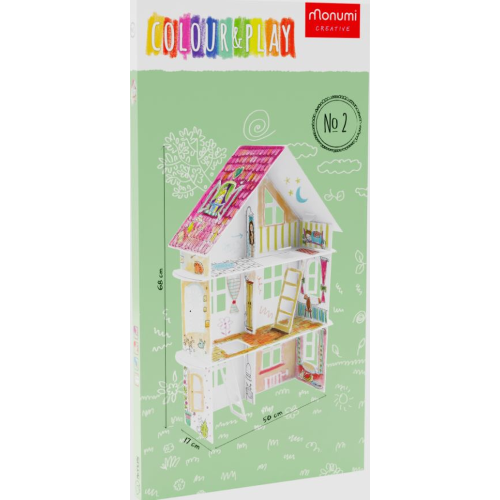 Casa delle bambole 68x50x17cm da costruire e colorare 3D Monumi creative - immagine 3