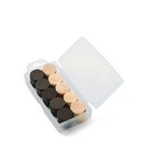 Pedine per gioco della dama in legno nella scatolina Jeujura