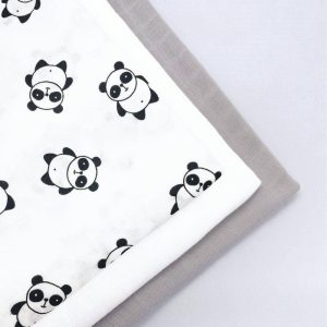 Set 3 mussole neonato Panda cotone e bambù 50x55 cm