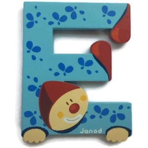 Lettera E clown celeste in legno Janod