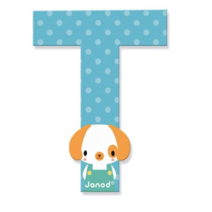 Lettera T celeste con cagnolino in legno Janod
