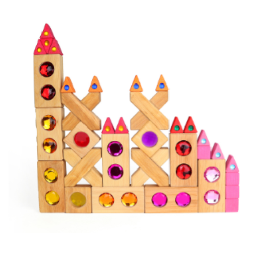 Set di 45 rettangoli con gemme traslucide incastonate in vassoio di legno Bauspiel - immagine 3