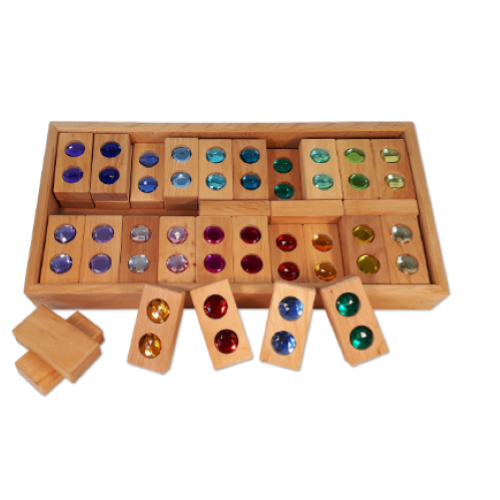 Set di 45 rettangoli con gemme traslucide incastonate in vassoio di legno Bauspiel - immagine 2