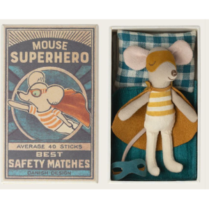 Topo supereroe, fratellino in scatola di fiammiferi Maileg