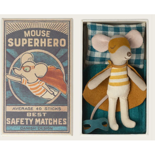 Topo supereroe, fratellino in scatola di fiammiferi Maileg