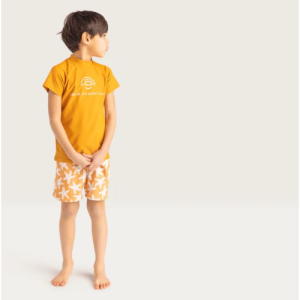 Maglietta da bagno a maniche corte bambini UV stampa gialla con protezione UPF50+ Swim Essential