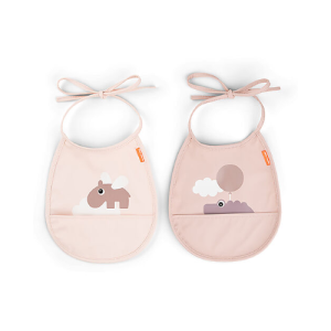 Set 2 Bavaglini Impermeabili – Happy Clouds – Cipria – con Tasca Done By Deer