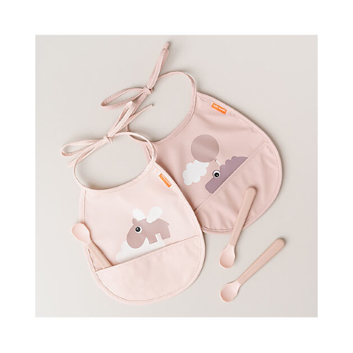 Set 2 Bavaglini Impermeabili – Happy Clouds – Cipria – con Tasca Done By Deer - immagine 5