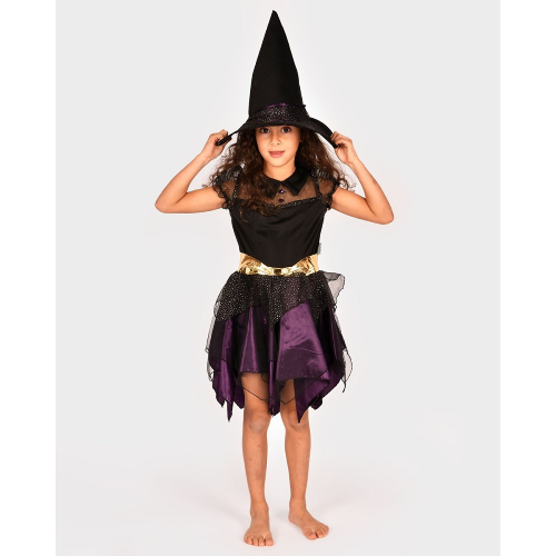 Vestito da streghetta in tullet e velluto con cappello abbinato – tg 6/8 anni - immagine 5