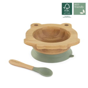 Set pappa, ciotola e cucchiaio in bamboo rana Miniland Educational