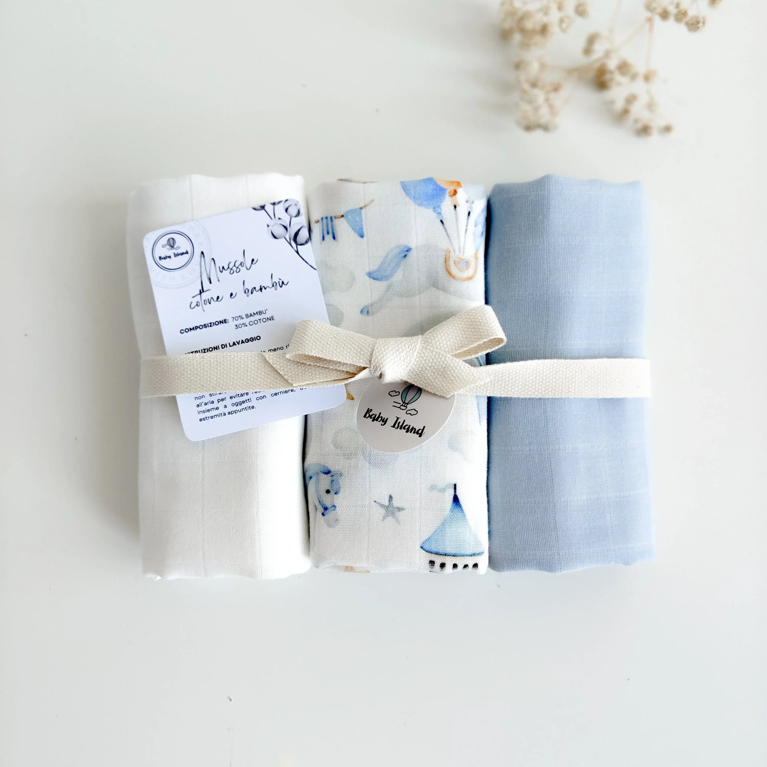 Set da 3 mussole cotone e bambù 55x55 cm - immagine 2