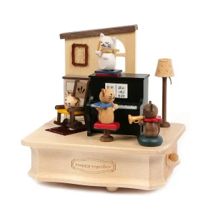 Carillon Cat Play Piano Wooderful life