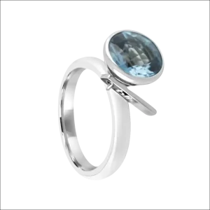 Anello Acciaio Donna Solitario Topazio Azzurro Bliss