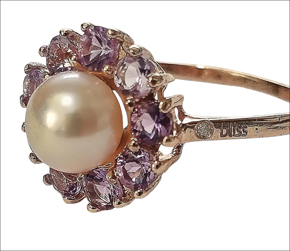 Anello Oro Rosa 9 KT con Perla e Topazi Rosa - immagine 3