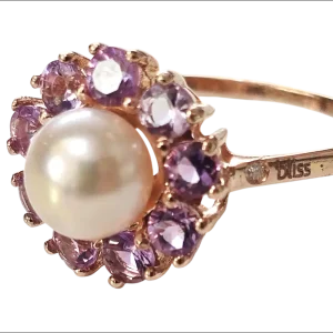 Anello Oro Rosa 9 KT con Perla e Topazi Rosa
