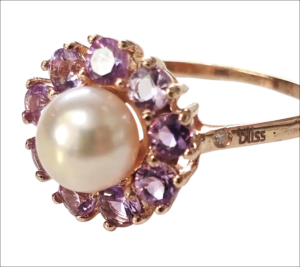 Anello Oro Rosa 9 KT con Perla e Topazi Rosa