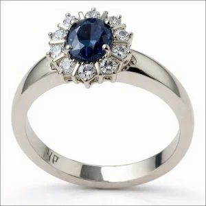 Anello Zaffiro blu, Oro Bianco e Diamanti