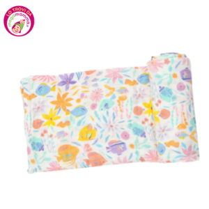 Mussola cotone organico 120×120 Tropical Fish Floral – Angel dear