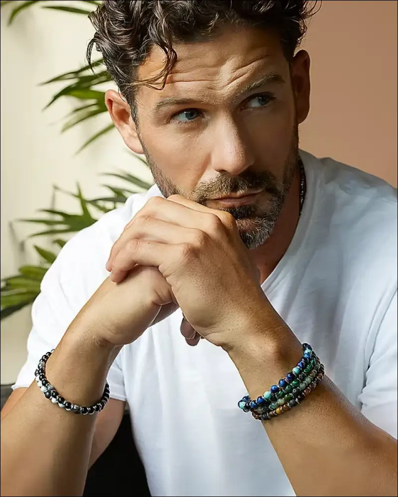 Bracciale Uomo acciaio agata blu e turchese COMETE - immagine 3