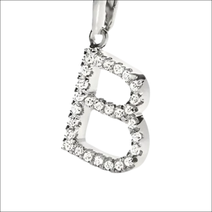 Ciondolo Lettera B Oro Bianco e Zirconi AMBROSIA