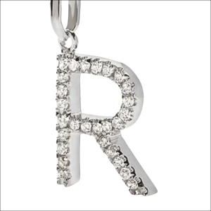 Ciondolo Lettera R Oro Bianco e zirconi Ambrosia