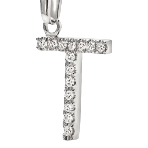 Ciondolo Lettera T Oro Bianco e Zirconi AMBROSIA