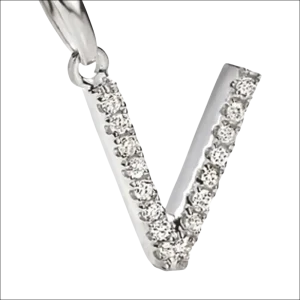 Ciondolo Lettera V Oro Bianco e Zirconi AMBROSIA