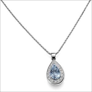 Girocollo oro bianco con goccia acquamarina e diamanti