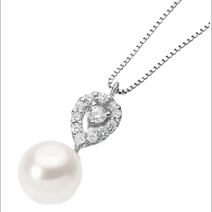 Girocollo Oro Bianco Perla e Zirconi AMBROSIA AGP 037