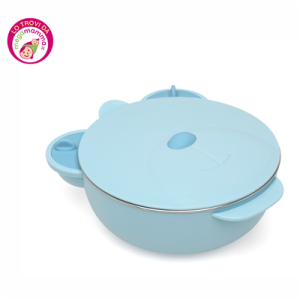 Ciotola Termica Orsetto in Acciaio a 3 Scomparti con Coperchio e Ventosa Salvia – Kiokids