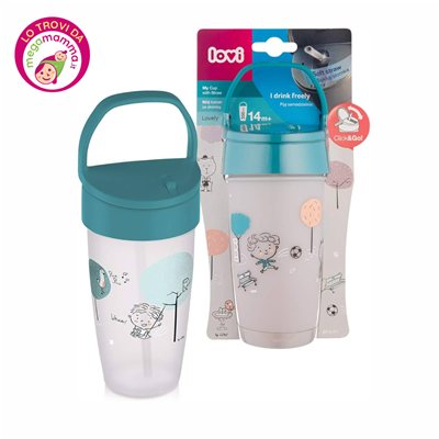 Bicchiere con Cannuccia Click and Go verde acqua – Lovi - immagine 2