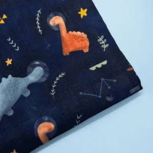 Mussola cotone e bambù Space-Dinos