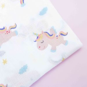 Mussola cotone e bambù Unicorno rosa