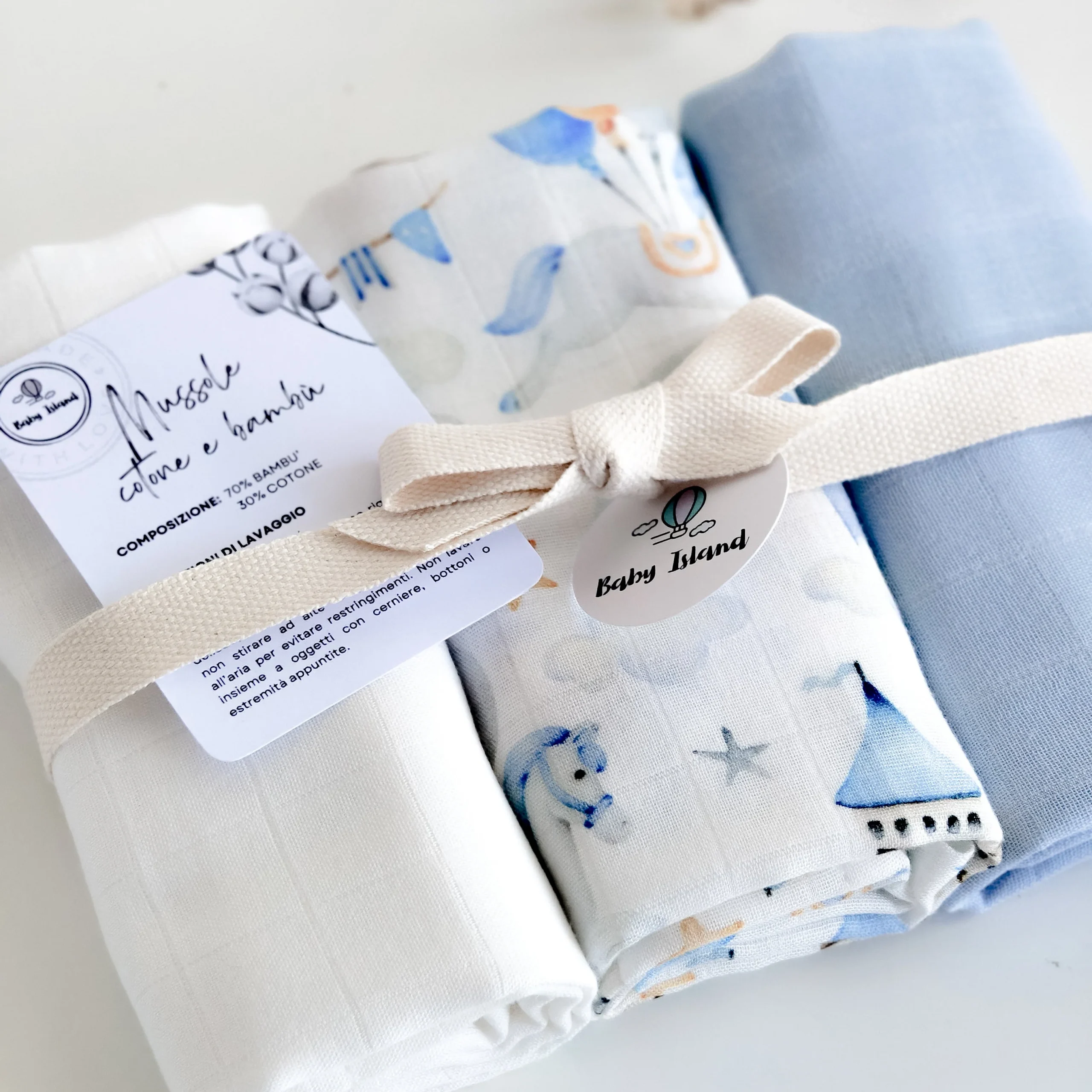 Set da 3 mussole cotone e bambù 55x55 cm - immagine 4