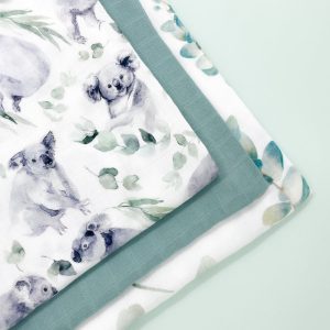 Set da 3 mussole cotone e bambù Koala eucalipto 50x55 cm