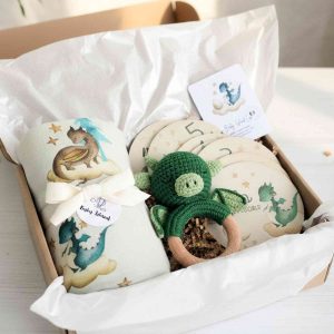 Set regalo neonato a tema draghi con complimese