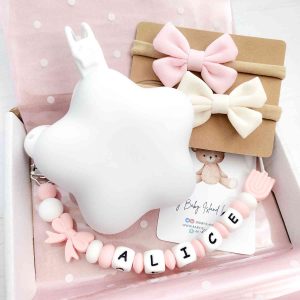 Set regalo neonata Stella con catenella ciuccio