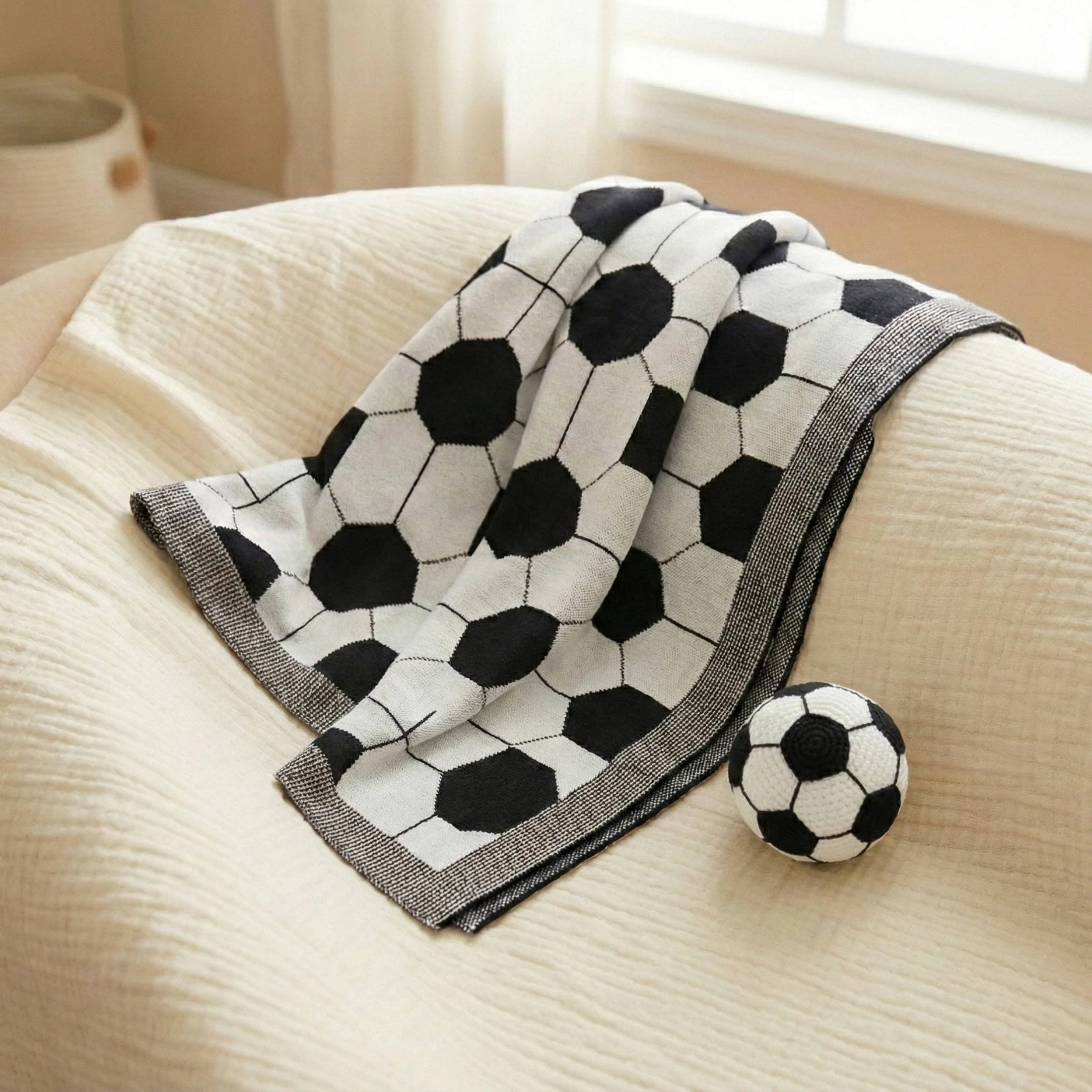 Coperta neonato a tema calcio 100% cotone - immagine 4