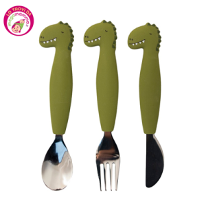 Posate in acciaio e silicone dino – Trixie